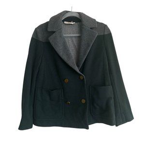 Tory Burch Collared Double Breasted Cotton Blend Jacket Green/Grey Small